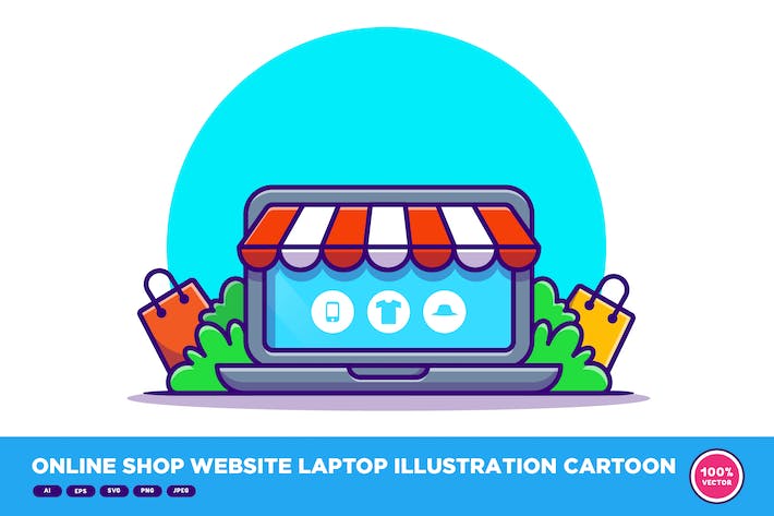 Online Shop Website Laptop Illustration Cartoon