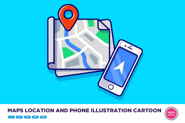 Maps Location And Phone Illustration Cartoon