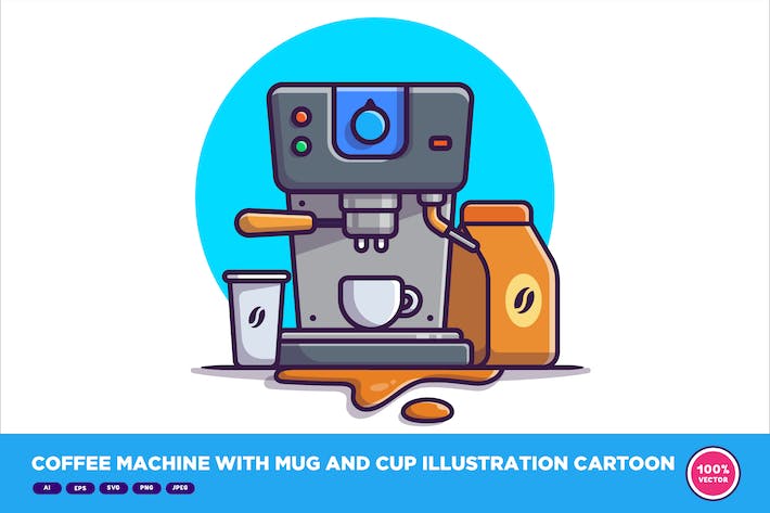 Coffee Machine With Mug And Cup Illustration