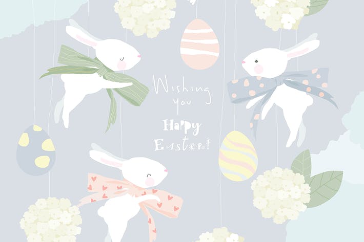 Vector Easter Greeting Card with Cute White Bunny