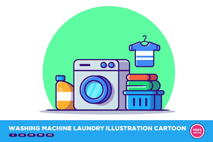 Washing Machine Laundry Illustration Cartoon