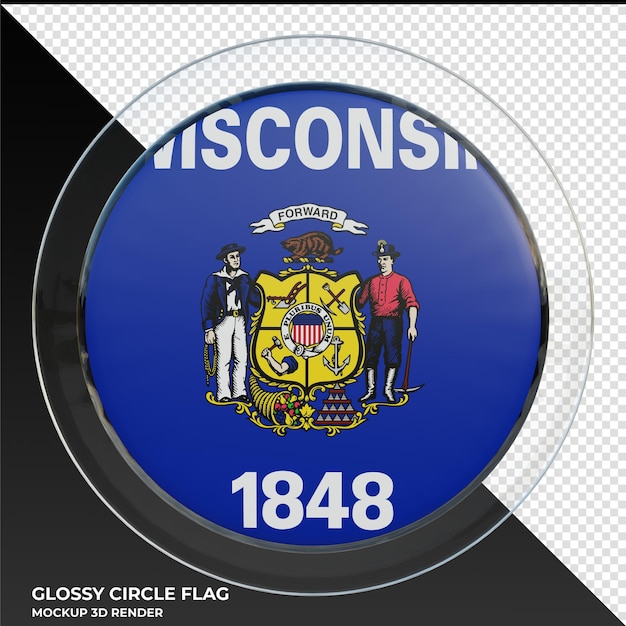 Wisconsin realistic 3d textured glossy circle flag